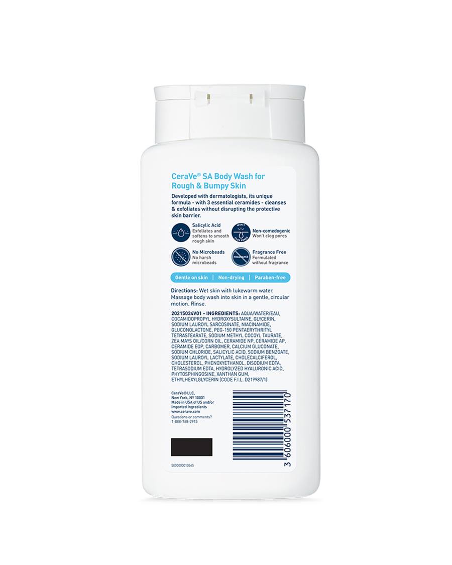 CeraVe SA Body Wash for Rough & Bumpy Skin 296 ml – Gentle Exfoliating Cleanser for Smooth, Healthy Skin